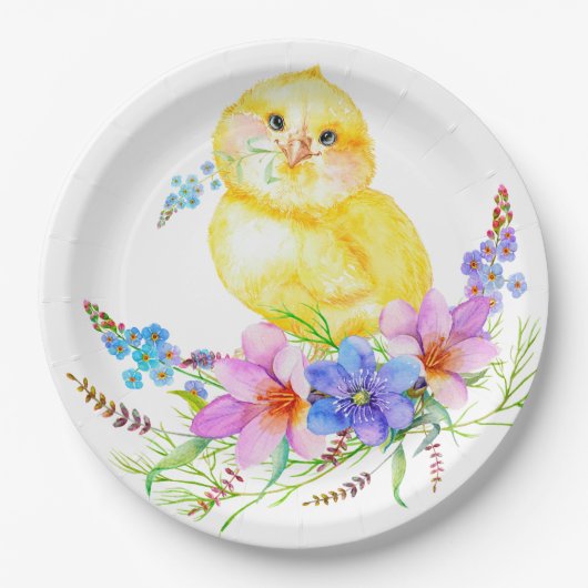 小さな雛フローラ赤ちゃんシャワー紙プレート ペーパープレート (正面)