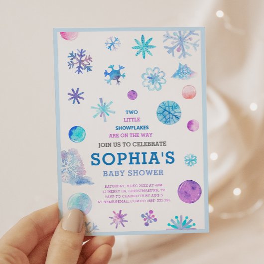 小さな雪のツインエレガントベビーシャワー 招待状