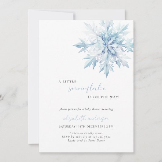 小さな雪のミニマル結晶の男の子シャワー 招待状 (正面)