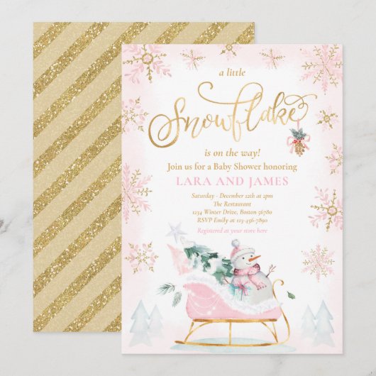 小さな雪の結晶がやってくる！ベイビーシャワー 招待状 (正面/裏面)