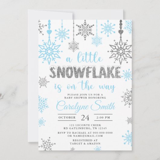 小さな雪の結晶が途中の男の子のシャワー私 招待状 (正面)