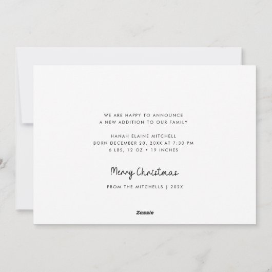 小さな雪の結晶のクリスマスの誕生発表 シーズンカード (裏面)