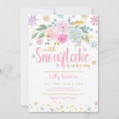 小さな雪の結晶の冬のフローラベビーガールシャワー 招待状 (正面)