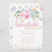 小さな雪の結晶の冬のフローラベビーガールシャワー 招待状 (正面/裏面)