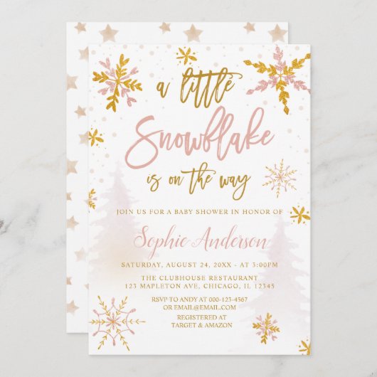 小さな雪の結晶の冬のベビーシャワー招待状 招待状 (正面/裏面)