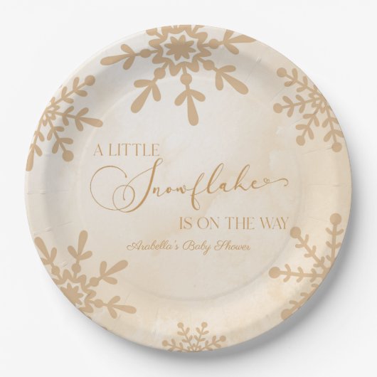 小さな雪の結晶の冬のワンダーランド赤ちゃんシャワー ペーパープレート (正面)