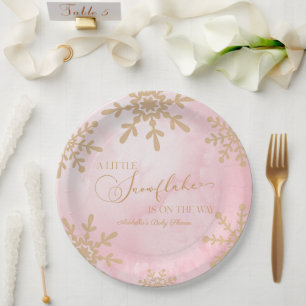 小さな雪の結晶の冬のワンダーランド赤ちゃんシャワー ペーパープレート