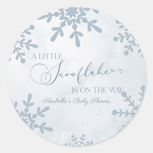 小さな雪の結晶の冬のワンダーランド赤ちゃんシャワー ラウンドシール (正面)