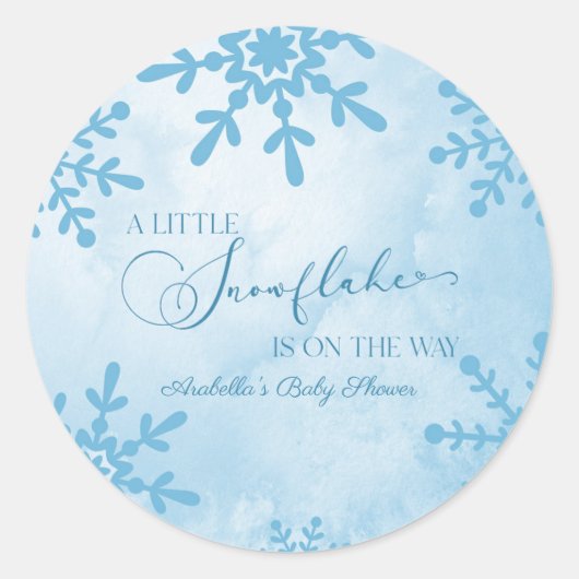 小さな雪の結晶の冬のワンダーランド赤ちゃんシャワー ラウンドシール (正面)