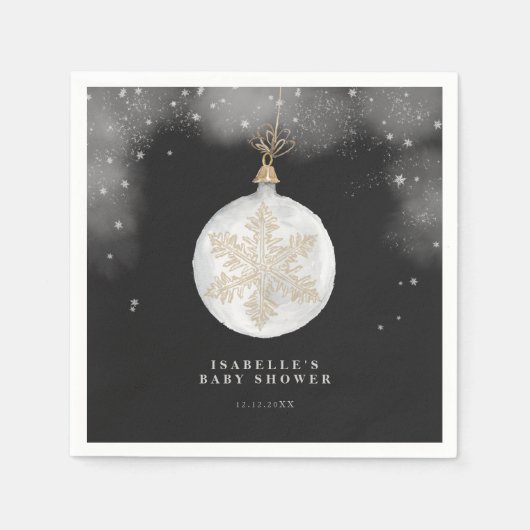 小さな雪の結晶の冬の夜の赤ちゃんシャワー スタンダードカクテルナプキン (正面)
