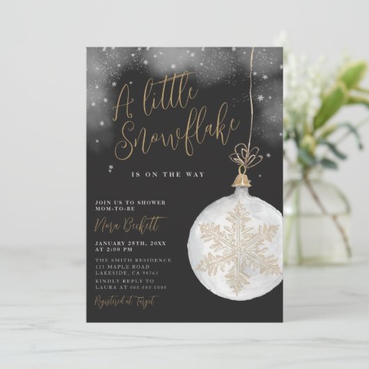 小さな雪の結晶の冬の夜の赤ちゃんシャワー 招待状 (スタンド正面)