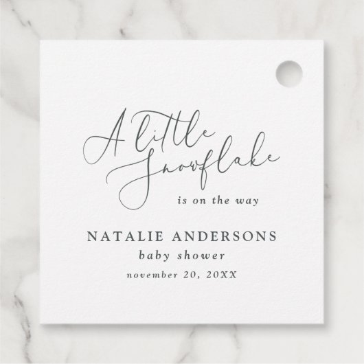 小さな雪の結晶の冬の赤ちゃんシャワーパーティー フェイバータグ (裏面)