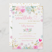 小さな雪の結晶の冬の赤ちゃん女の子シャワー 招待状 (正面/裏面)