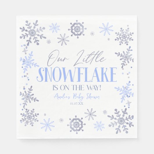 小さな雪の結晶の冬の青い赤ちゃんシャワー スタンダードランチョンナプキン (正面)