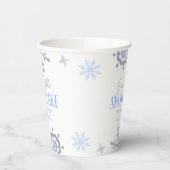 小さな雪の結晶の冬の青い赤ちゃんシャワー 紙コップ (左)