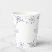 小さな雪の結晶の冬の青い赤ちゃんシャワー 紙コップ (右)