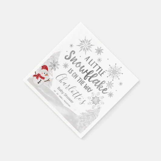 小さな雪の結晶の灰色の赤ちゃんシャワー スタンダードカクテルナプキン (角)