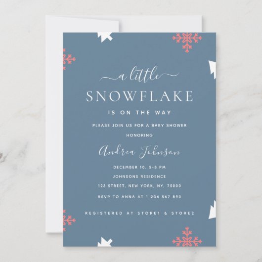 小さな雪の結晶の男の子のシャワー 招待状 (正面)