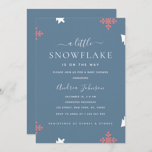 小さな雪の結晶の男の子のシャワー 招待状 (正面/裏面)
