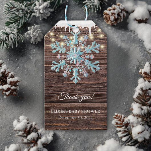 小さな雪の結晶の素朴冬の赤ちゃんシャワー ギフトタグ