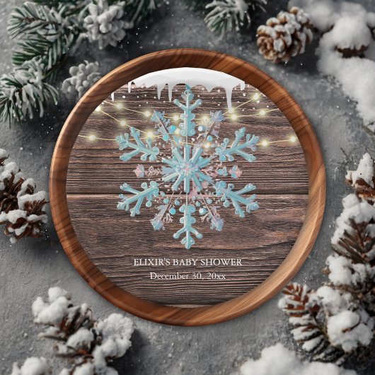 小さな雪の結晶の素朴冬の赤ちゃんシャワー ペーパープレート