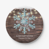 小さな雪の結晶の素朴冬の赤ちゃんシャワー ペーパープレート (正面)