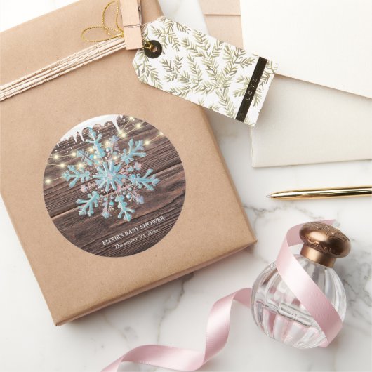 小さな雪の結晶の素朴冬の赤ちゃんシャワー ラウンドシール (ギフト)