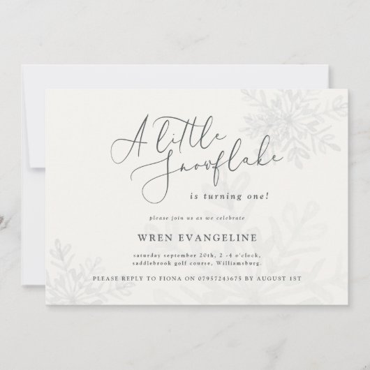 小さな雪の結晶の誕生日パーティー招待状 (正面)