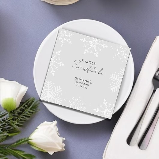 小さな雪の結晶の赤ちゃんシャワーグレー スタンダードカクテルナプキン