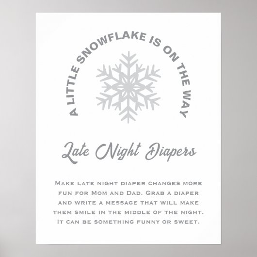 小さな雪の結晶の赤ちゃんシャワー夜遅くのおむつ ポスター (正面)