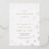 小さな雪の結晶の赤男女兼用ちゃんシャワー 箔招待状 (正面)