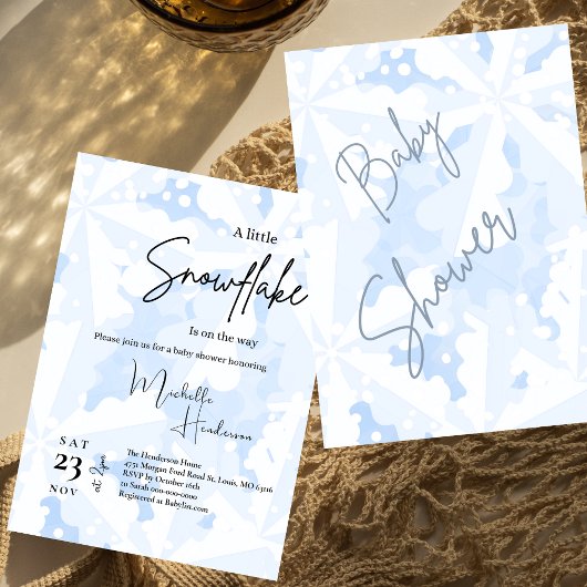 小さな雪の結晶の青い冬の赤ちゃんシャワー 招待状