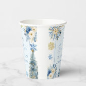 小さな雪の結晶の青い冬の赤ちゃんシャワー 紙コップ (左)