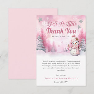 小さな雪の結晶をピンク色に染める Snow Girl Baby Shower サンキューカード