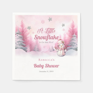 小さな雪の結晶をピンク色に染める   Snow Girl Baby Shower スタンダードカクテルナプキン