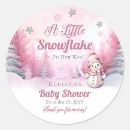 小さな雪の結晶をピンク色に染める | Snow Girl Baby Shower ラウンドシール