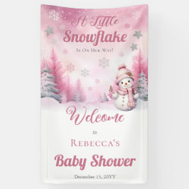 小さな雪の結晶をピンク色に染める | Snow Girl Baby Shower 横断幕