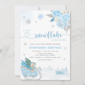 小さな雪の結晶テディベア冬の赤ちゃんシャワー少年 招待状 (正面)