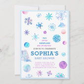 小さな雪の結晶 エレガントな双子のベビーシャワー 招待状 (正面)