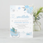 小さな雪の結晶 テディベア 冬のベイビーシャワー 男の子 招待状 (スタンド正面)