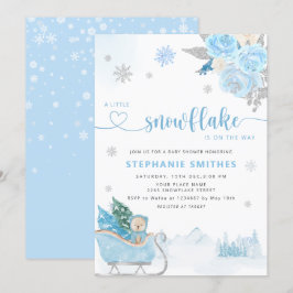 小さな雪の結晶 テディベア 冬のベイビーシャワー 男の子 招待状