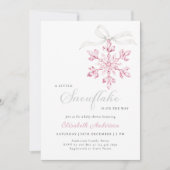 小さな雪の結晶 ピンクの女の子 ベビーシャワー 招待状 (正面)