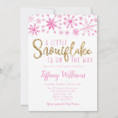 小さな雪の結晶 ピンクゴールドのベイビーシャワー 招待状 (正面)