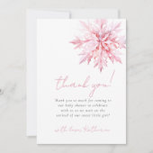 小さな雪ミニマル片ガールベイビーシャワー サンキューカード (正面)