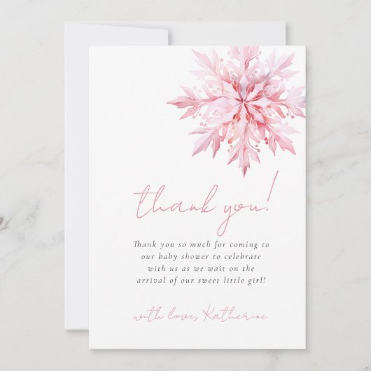 小さな雪ミニマル片ガールベイビーシャワー サンキューカード (正面)