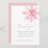 小さな雪ミニマル片ガールベイビーシャワー サンキューカード (正面/裏面)