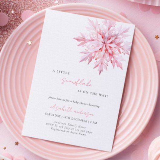 小さな雪ミニマル片ガールベイビーシャワー 招待状