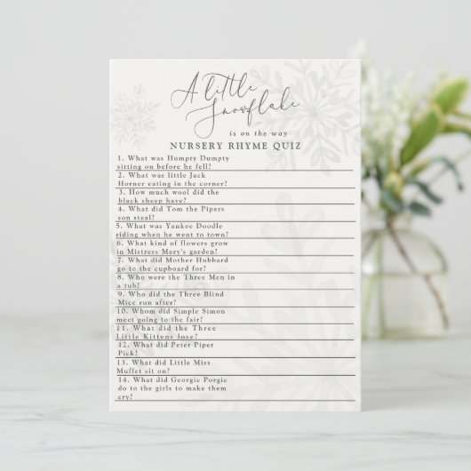 小さな雪片の冬の赤ちゃんシャワー押韻クイズ 招待状 (スタンド正面)