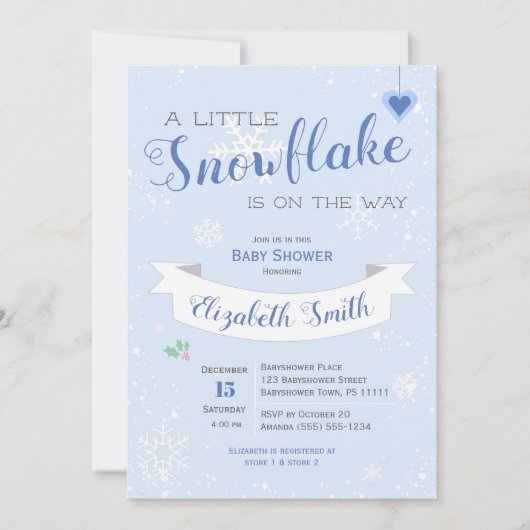 小さな雪片の男の赤ちゃんベビーシャワーの招待 招待状 (正面)