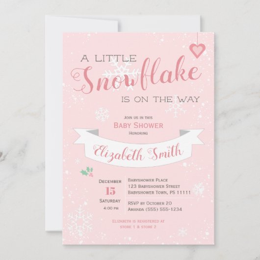 小さな雪片の赤ちゃん女の子ベビーシャワーの招待 招待状 (正面)